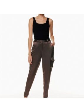Aritzia Refined Satin Cargo Pants- Brown- Size 6